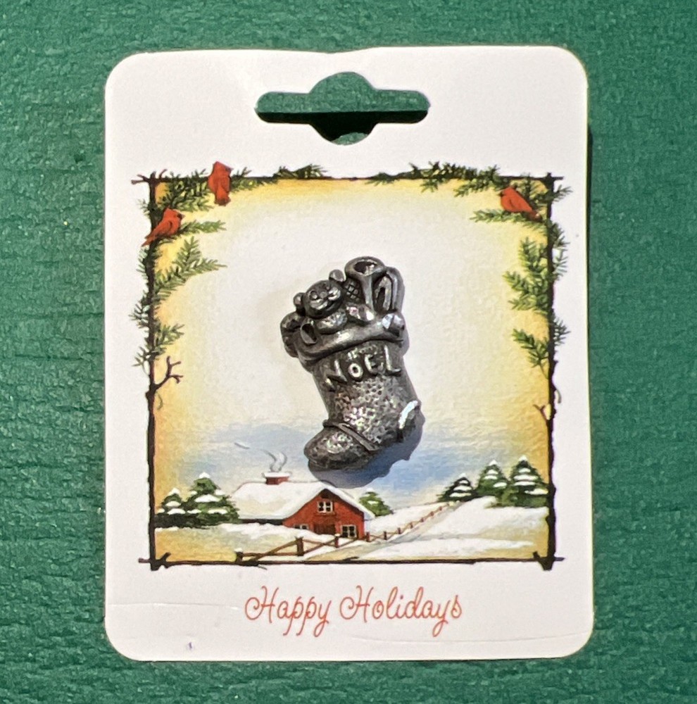 Vintage Petite Christmas Stocking Lapel Push Pin, New on Package