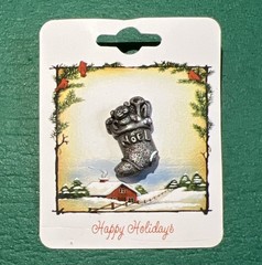 Vintage Petite Christmas Stocking Lapel Push Pin, New on Package