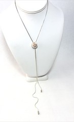 Woman’s Adjustable Slide Charm Bolo Lariat Necklace-Silver Tone W/ Brown Crystal