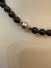 Vintage Hand Knotted Natural Garnet Bead Necklace Deep Red Color Magnetic Clasp
