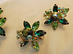 Vntg D&E Juliana Brooch Green Navettes,Rhinestones,Poured Stones Marked by Style
