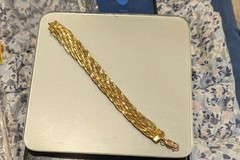 Vintage 925 Sterling Silver Gold Plated Multi Strand Herringbone Chain Bracelet