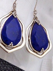 VINTAGE STERLING SILVER DROP DANGLE FACETED LAPIS LAZULI EARRINGS 2″