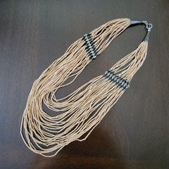 Vintage Natural Beaded Multi Strand Boho Statement Waterfall Necklace NEW