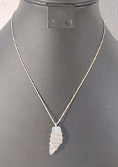 Studio Art White Clear Frosted Seaglass 925 Silver Wrap Pendant Necklace 18″