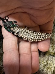 Vintage Weiss Pea Pod Brooch Rhinestones and Faux Pearls Signed