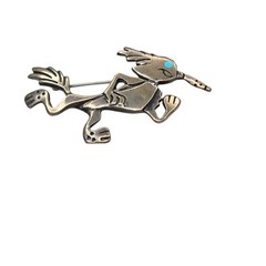 Southwestern Cartoon Running Roadrunner Sterling Silver 925 Brooch Pin