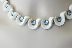 Vtg Trifari Choker Necklace white blue silver tone Santa Anita signed BB19