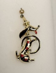 Dog Dachshund Jumping Through Hoop Circus Vintage Brooch Pin Pendant No Brand