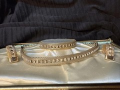 Vintage Rhinestone And Gold Mesh 3 Piece Jewelry Set With Original Box