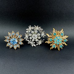 Vintage Rhinestone Brooch Lot Snowflake Star Flower Gold Silver Tone Blue Stones