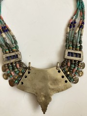 Vintage Tribal Necklace Turquoise Coral Inlay Ethnic Boho Statement Nepalese