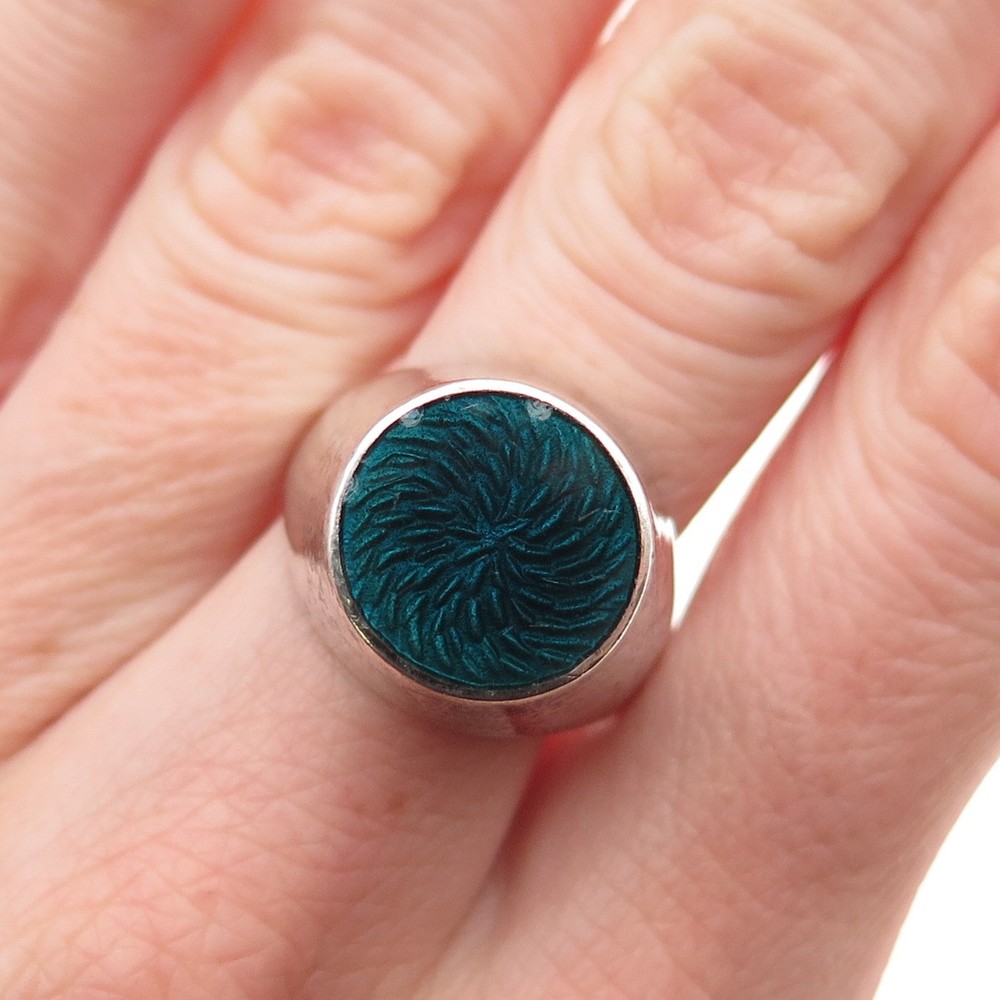 David Andersen 925S Sterling Silver Vintage Norway Enamel Adjustable Ring Size 8