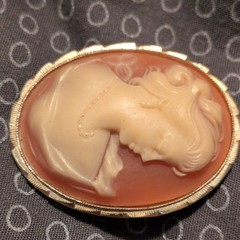 Oval Cameo Portrait Brooch Pin Gold Tone Frame Pink & Ivory, Beauty Theme