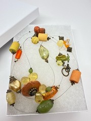 Vtg Artisan Mixed Glass Beads Wire Stations Necklace Multicolor Long Boho