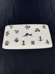 Art Deco Lg Compact Walter Lampl Trifari Applied Charms Swordfish Cat Turtle Etc