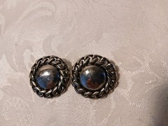 Vintage PEP Silver Tone Round Domed Braid Stud Earrings, 1″, Stamped