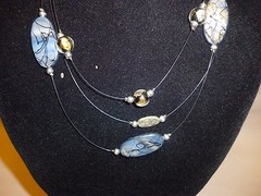 Vintage Artisan Glass, Swirl Plastic& Silvertone Metal Fashion Necklace – FN0024