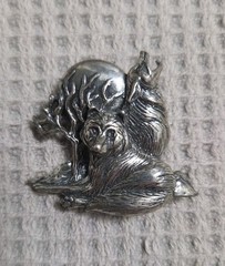 Signed SC Vintage Sterling Silver Wolves Howling At The Moon Brooch