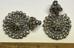 ANTIQUE ARMENIAN BYZANTINE REVIVAL OTTOMAN SAPHIRET COIN SILVER JEWELED EARRINGS