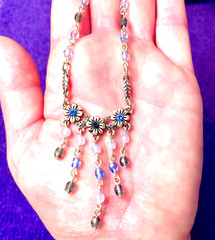 VINTAGE🇺🇸1928 FLOWER SAPPHIRE BRILLIANCE BLUE AUSTRIAN CRYST SLVR NECKLACE✨VTG