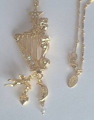 Kirk’s Folly Angel Harp Gold Tone Necklace 34 Inches Long, Pendant 2.5 Inches