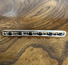 Vintage Art Deco Bar Brooch 3.5″ Gold Plated Black Crystals Round Oval Shape