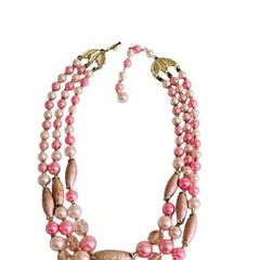 Japan Necklace VTG Glass Pink Pearl Multi Bib Beaded 1960s Glamour Rare Retro
