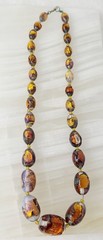 Antique Venetian Opalescent Gold Foil Oval Beaded Graduated Necklace