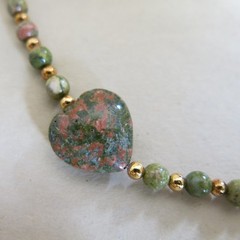 Rhodonite Heart Necklace with Gold Filled Beads 28 Inch 43.0g [3816]