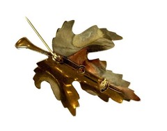 Vtg Maple Leaf Brooch Pin Green Gold Tone Autumnal Classic Fall Dark Academia