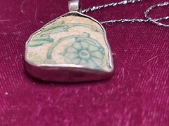 Vintage Pottery Piece Set In Sterling Setting And Chain Pendant 1” X 1.25”