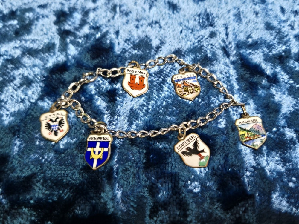Vintage 800 European Silver Charm Bracelet German Towns Germany Travel Souvenir