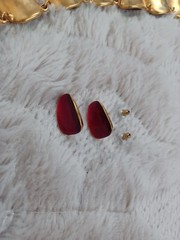 Vintage Red & Gold Tone Choker Necklace & Earrings Set Statement Costume Jewelry