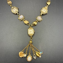 Custom OoaK Vintage Gold Filled Triple Watch Necklace, Opal, Estate Assemblage