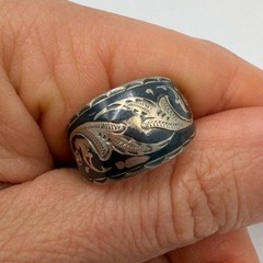 Vintage Soviet 875 Silver Niello Ring USSR Handmade Floral Size 8.5