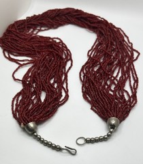 Vintage Red Beaded 26in Necklace Costume Jewelry Multi Strand Estate Statement