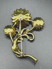 ANTIQUE LITTLE NEMO POT METAL BROOCH 1930’S MULTIPLE RHINESTONE FLOWER BOUQUET