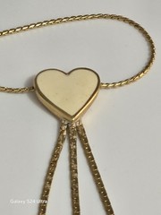 Vintage Monet Lariat Necklace Gold Tone Cream Enamel Good Luck Charms Heart