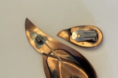 Vintage Renoir Solid Copper Infinity 3” Pin & 1.25” Clip On Earrings Set