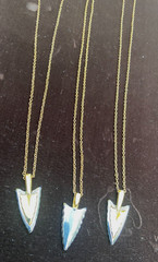 3 Vintage NEW Pewter Polished Gold Inlayed Pendants 18” QUALITY USA Prov R.I.