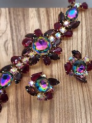 Vintage Juliana Amethyst Red Watermelon Vitrail AB Demi Parure Bracelet Earrings