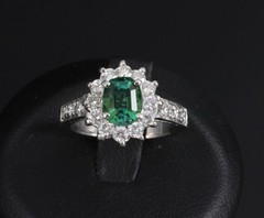 Vintage 1.19ct Chrome Green Tourmaline & 0.73ct Diamond Platinum Ring, Size 5.5