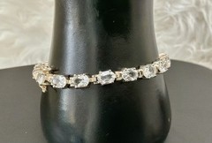 White Topaz Sterling Silver Oval Stones Prong Set Tennis Bracelet Thailand 7.4″