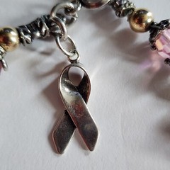 Vtg Sterling Silver And 14kt Beads Breast Cancer Bracelet