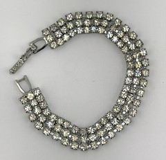 VINTAGE ROYALE GEMS MAN-MADE DIAMOND 3-ROW BRACELET – 6.75″ WITH BOX SPARKLY!
