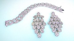 Glamorous 925 Rhinestone Bracelet & Long Chandelier Dangle Earrings Lot