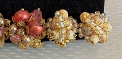 Robert Clip Earring LOT 6 Pair Wired Bead Cluster AB Rhinestone All Signed Vtg