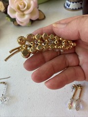 Vintage JULIANA D&E Clear AB Bead Gold Tone Cha Cha Leaf Pin Brooch + 2 Earrings