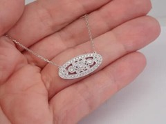 Art Deco Style Three Stone Necklace 2.3 Ct Simulated Diamond 14K White Gold Over